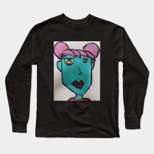 Blue Face Pink hair Long Sleeve T-Shirt